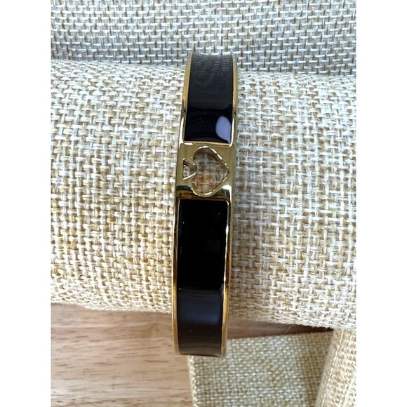 Kate Spade Gold & Black Enamel Hinge Bangle Bracelet With Spade Cutout Design - Picture 1 of 8